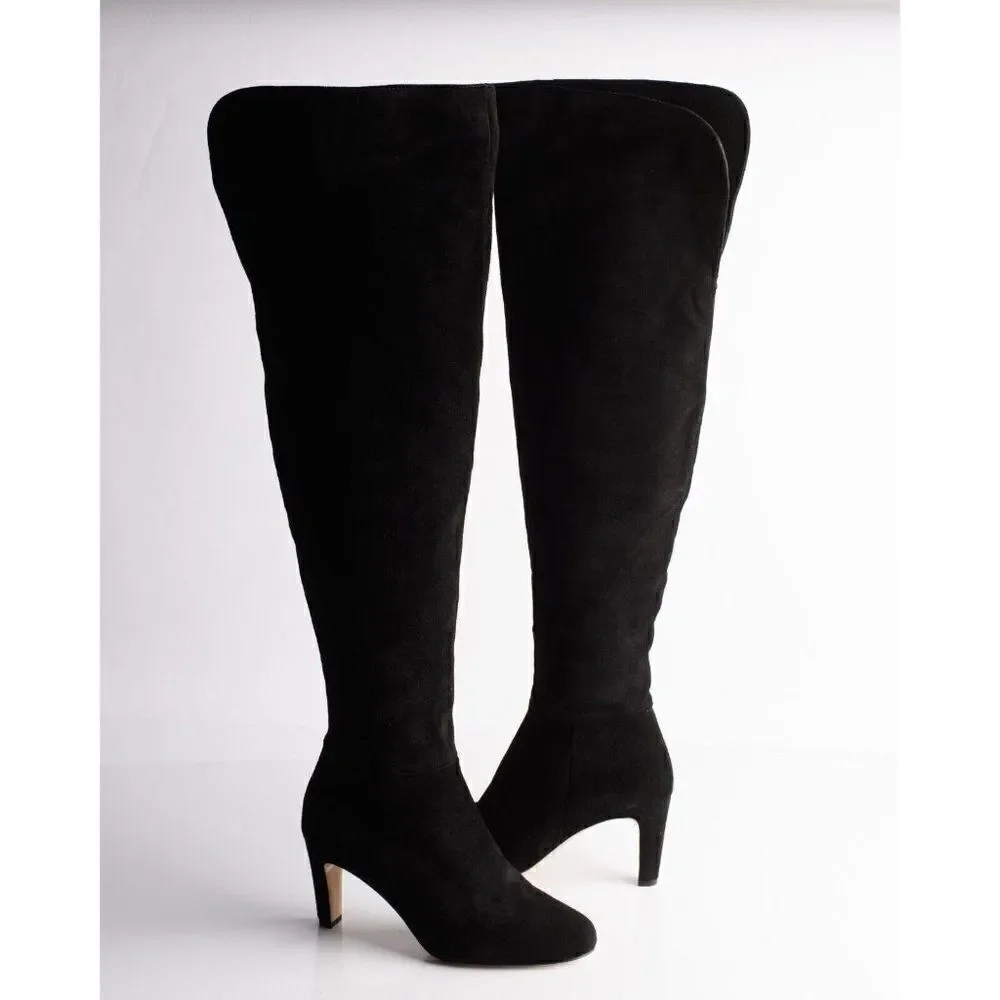 L'AGENCE Womens Black Suede Over the knee Boots EU 36 US 6 Low Heel New in Box